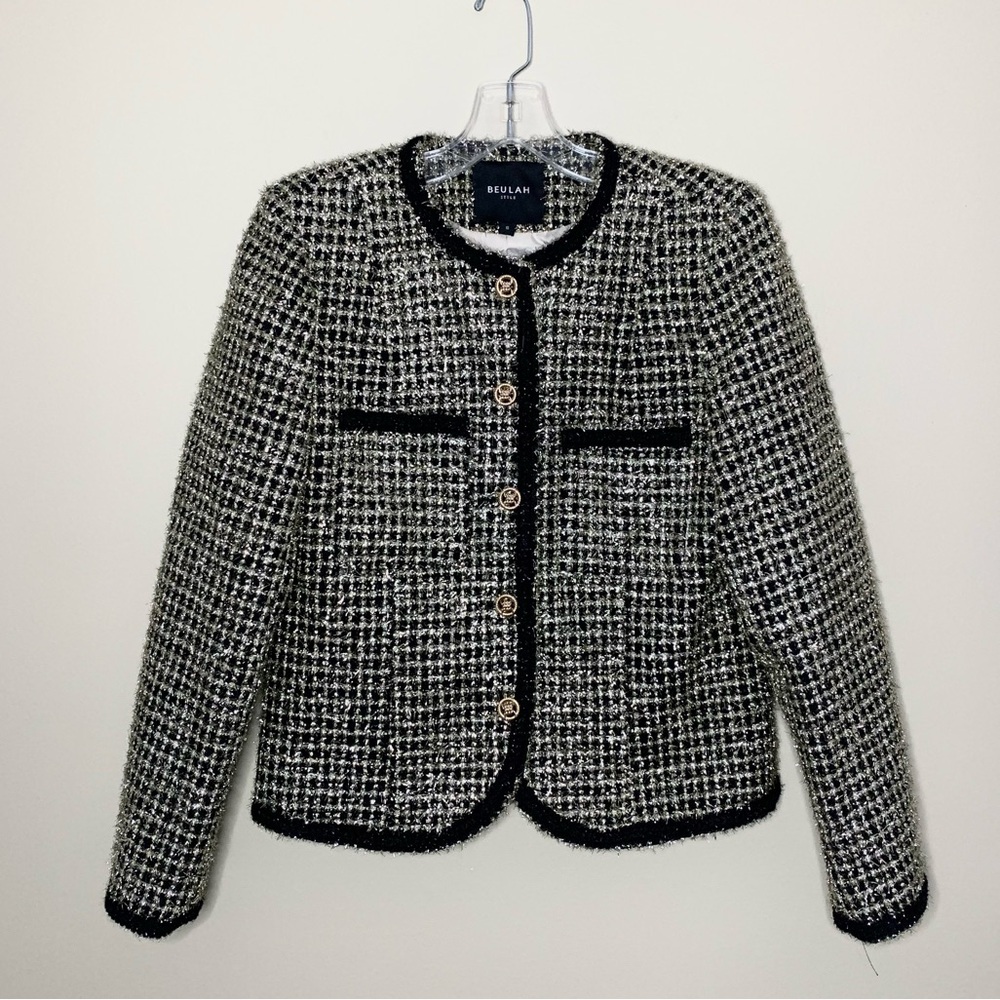 Beulah style black/gold tweed jacket , long sleeves, front closure Size S